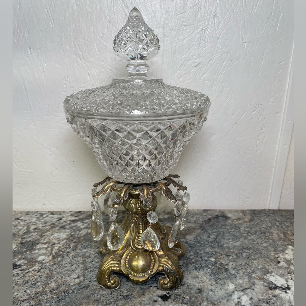 Victorian Brass & Crystal ‘Chandelier’ Compot